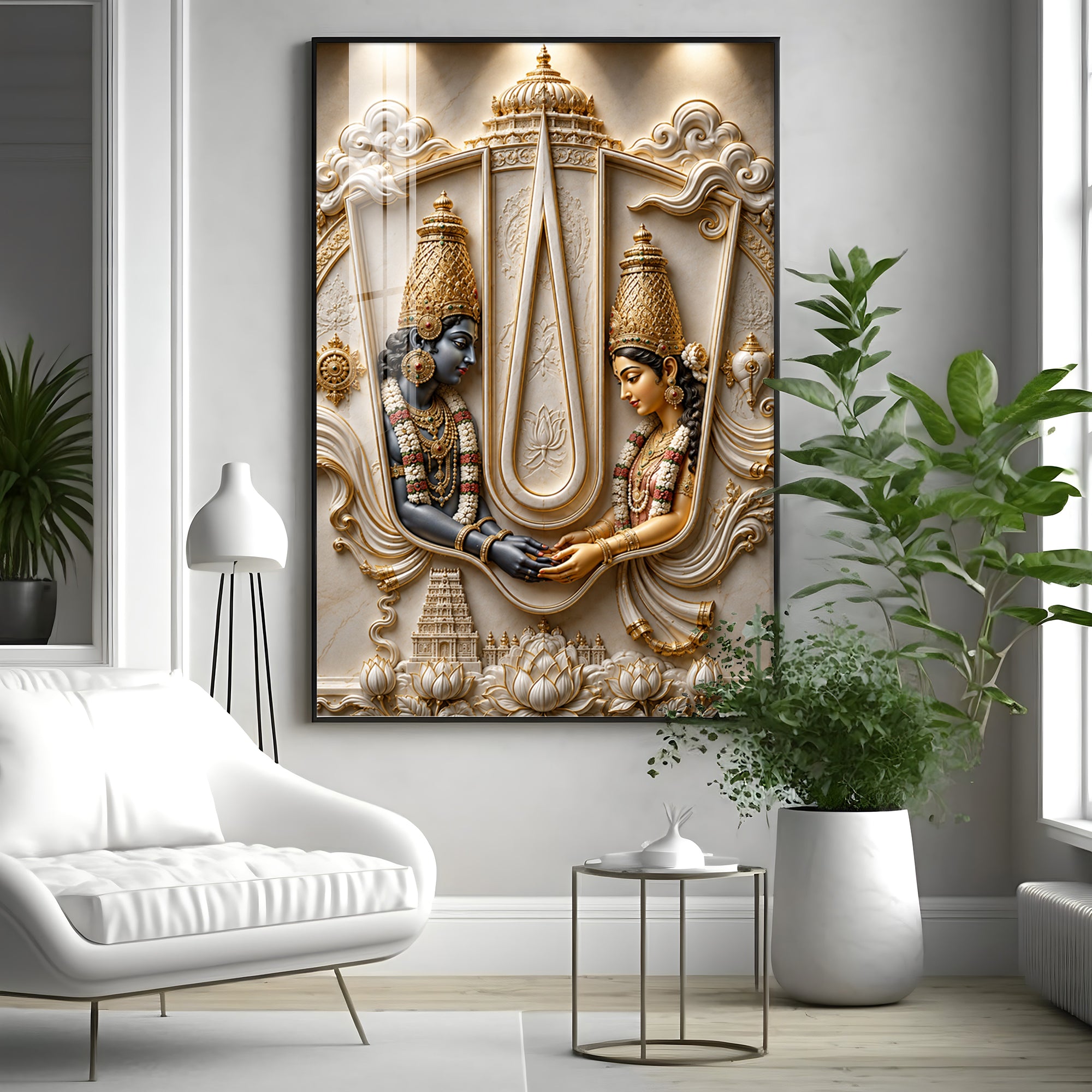 Lord Vishnu Shri Lakshmi Premium Acrylic Vertical Wall Art