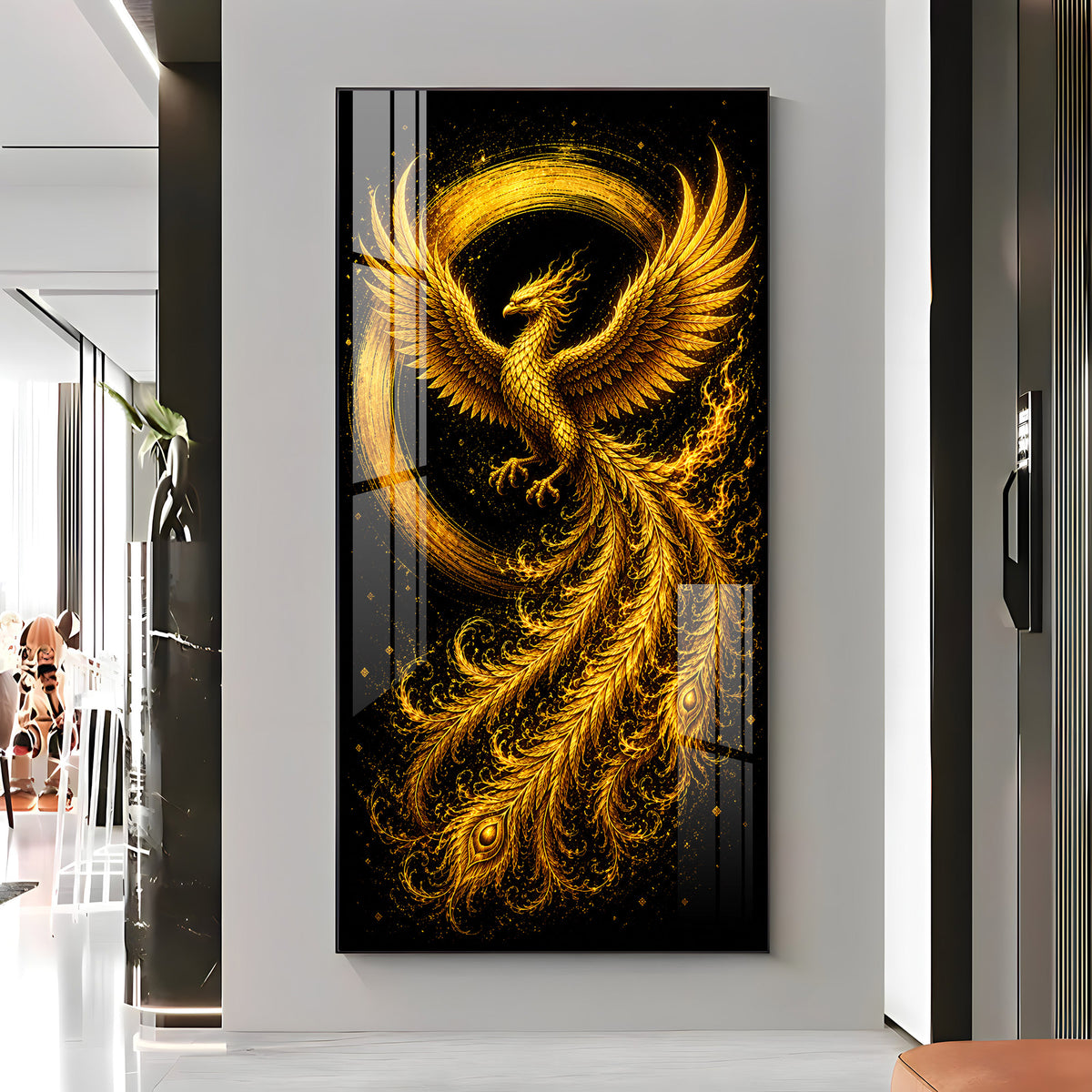 Majestic Golden Phoenix Rising Premium Acrylic Vertical Wall Art