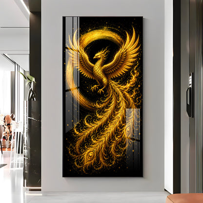 Majestic Golden Phoenix Rising Premium Acrylic Vertical Wall Art