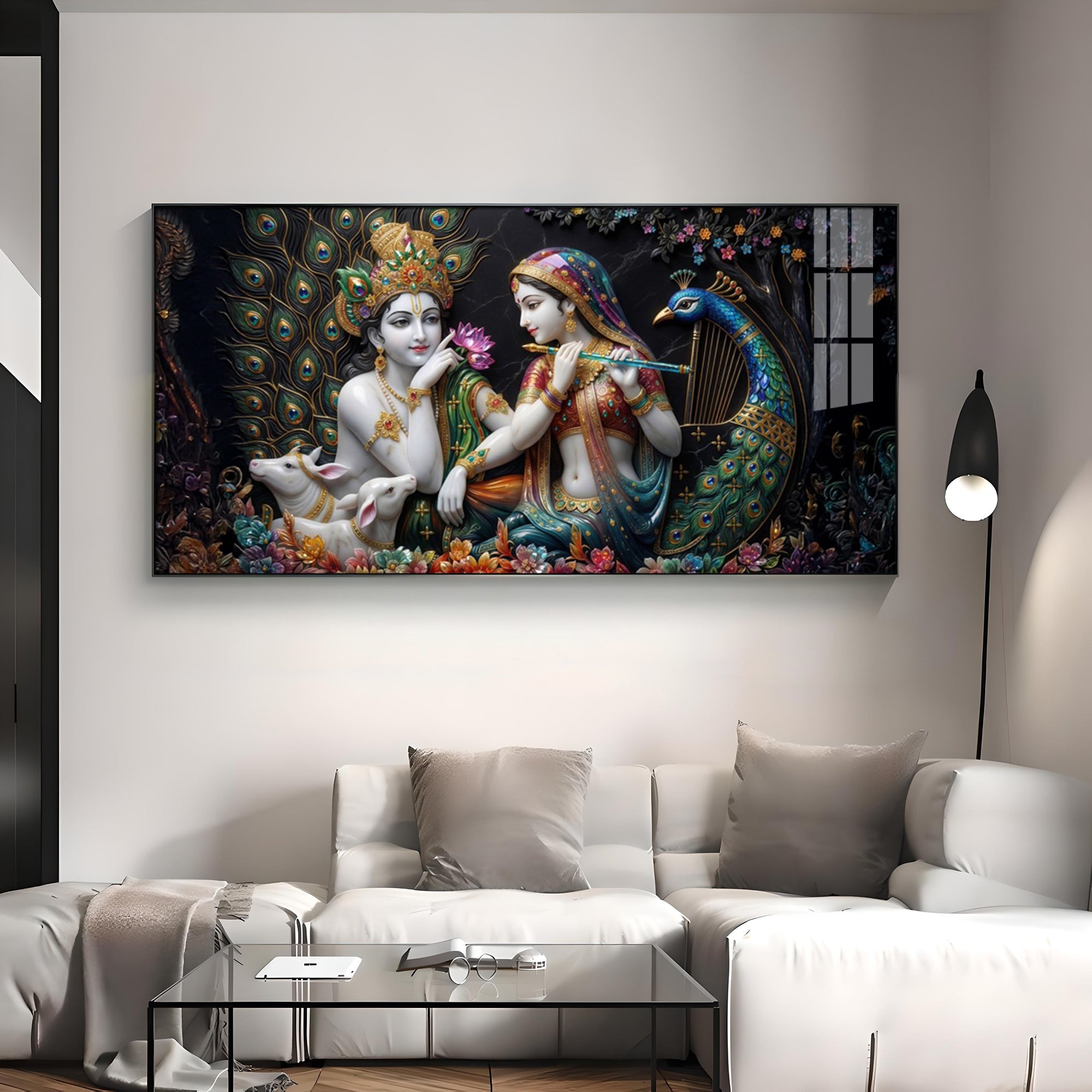 Eternal Love Mural Of Radha and Krishna Premium Acrylic Horizontal Wall Art