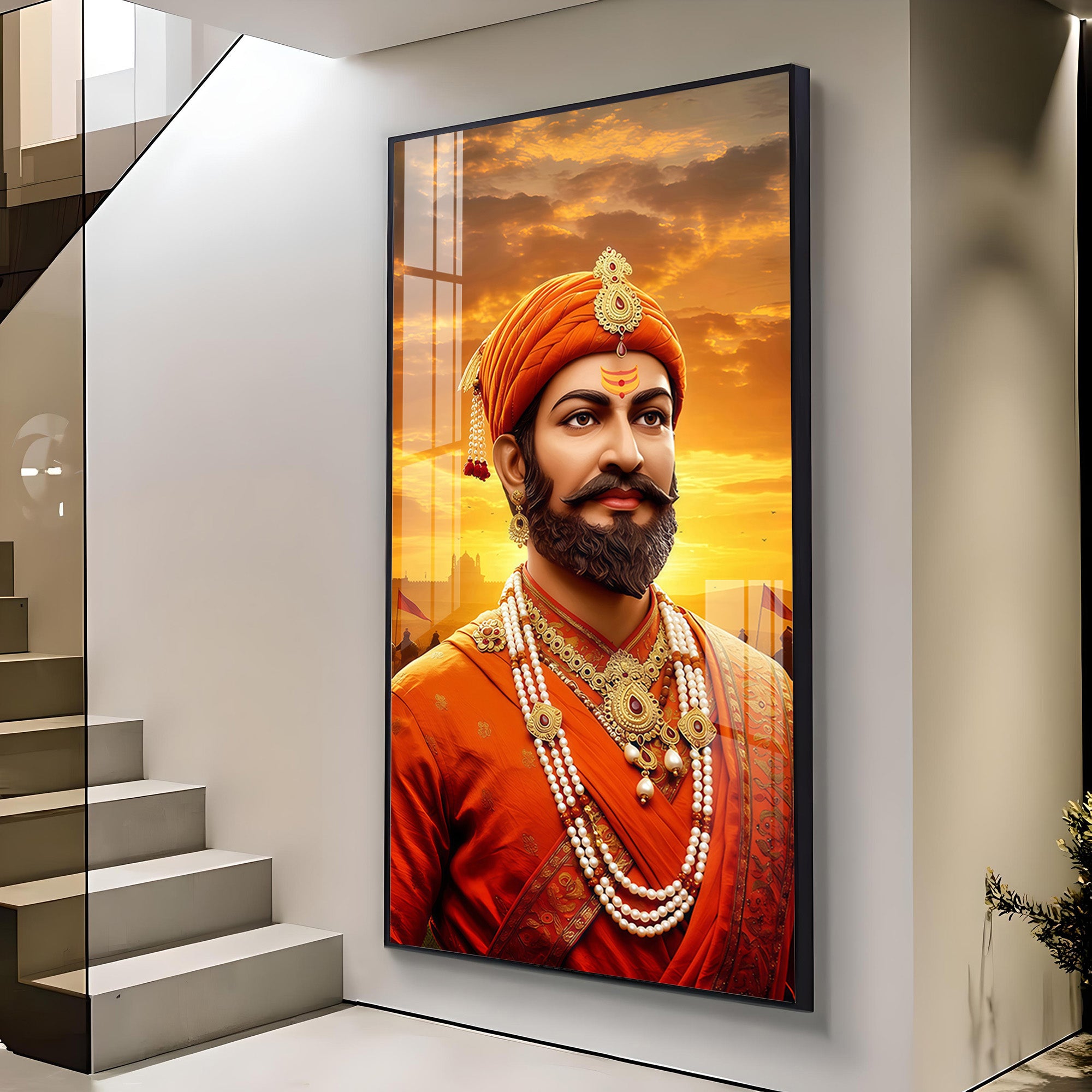 Chhatrapati Shivaji Maharaj Modern Luxury Backlight Vertical Wall Art