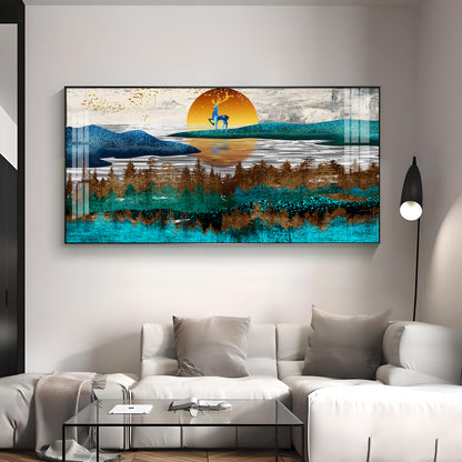 Abstract Nature Scene With Deer Premium Acrylic Horizontal Wall Art