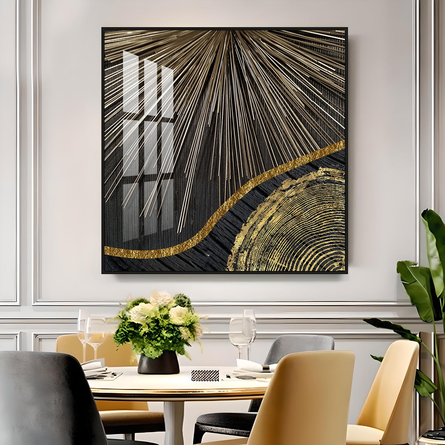 Golden Black Wood Tree Rings Premium Acrylic Square Wall Art