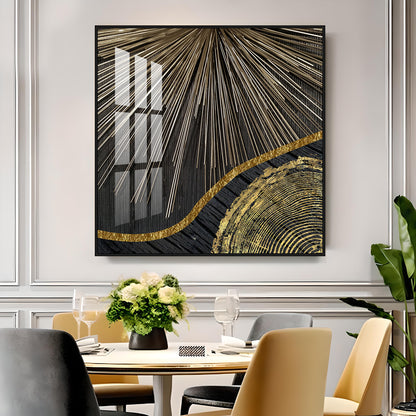 Golden Black Wood Tree Rings Premium Acrylic Square Wall Art