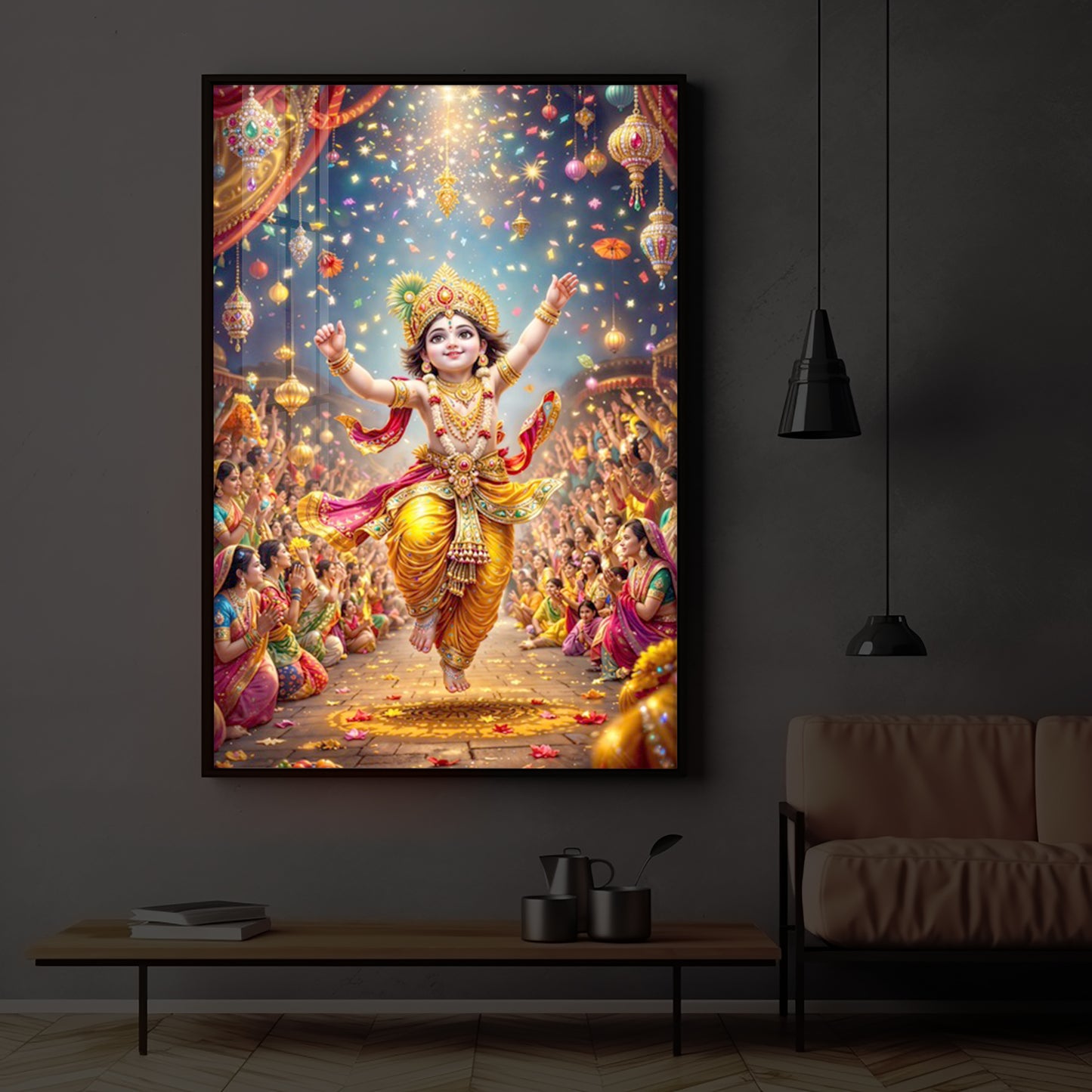 Krishna Janmashtami Modern Luxury Backlight Vertical Wall Art