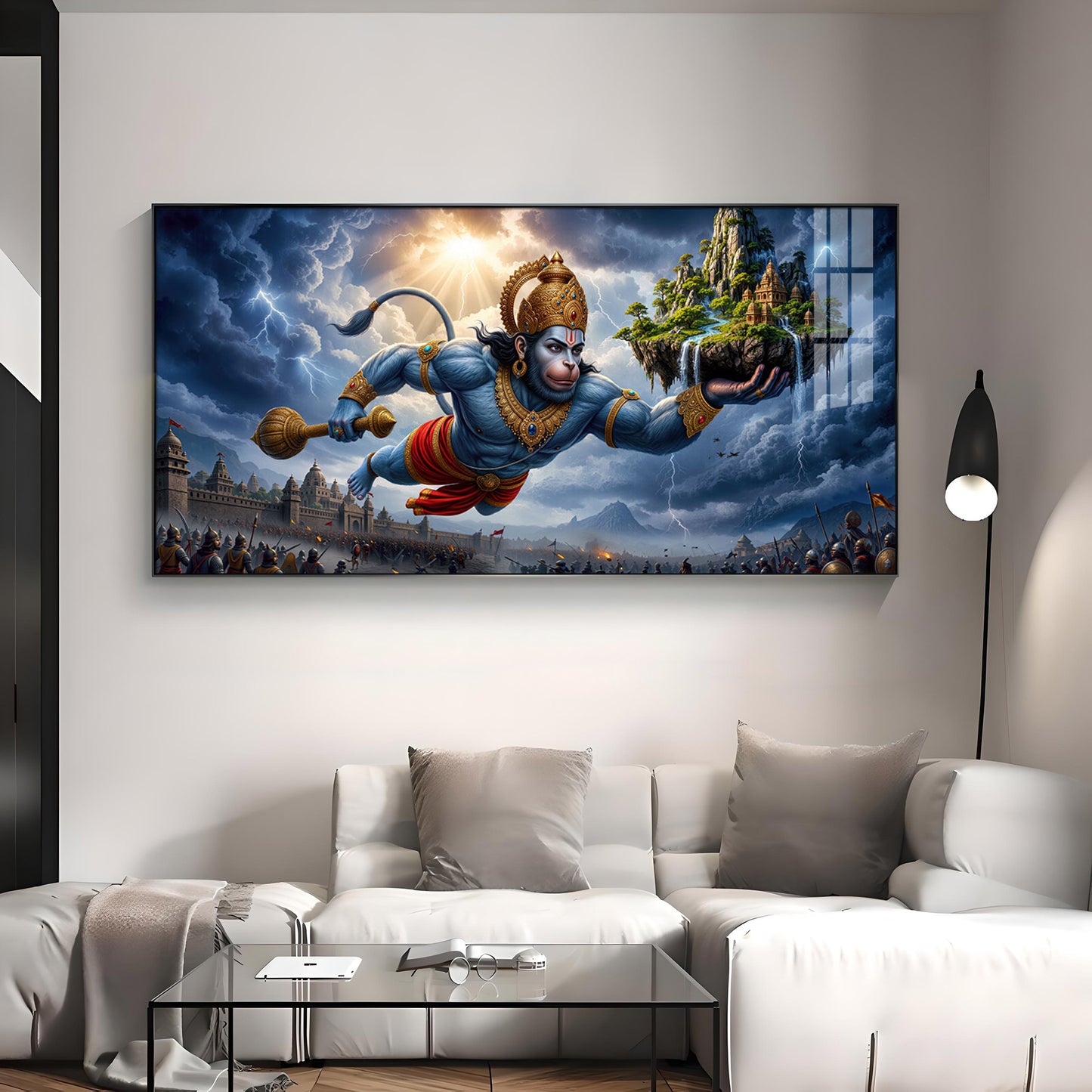 Mahabali Hanuman With Sanjivani Mountain Premium Acrylic Horizontal Wall Art