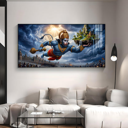 Mahabali Hanuman With Sanjivani Mountain Premium Acrylic Horizontal Wall Art