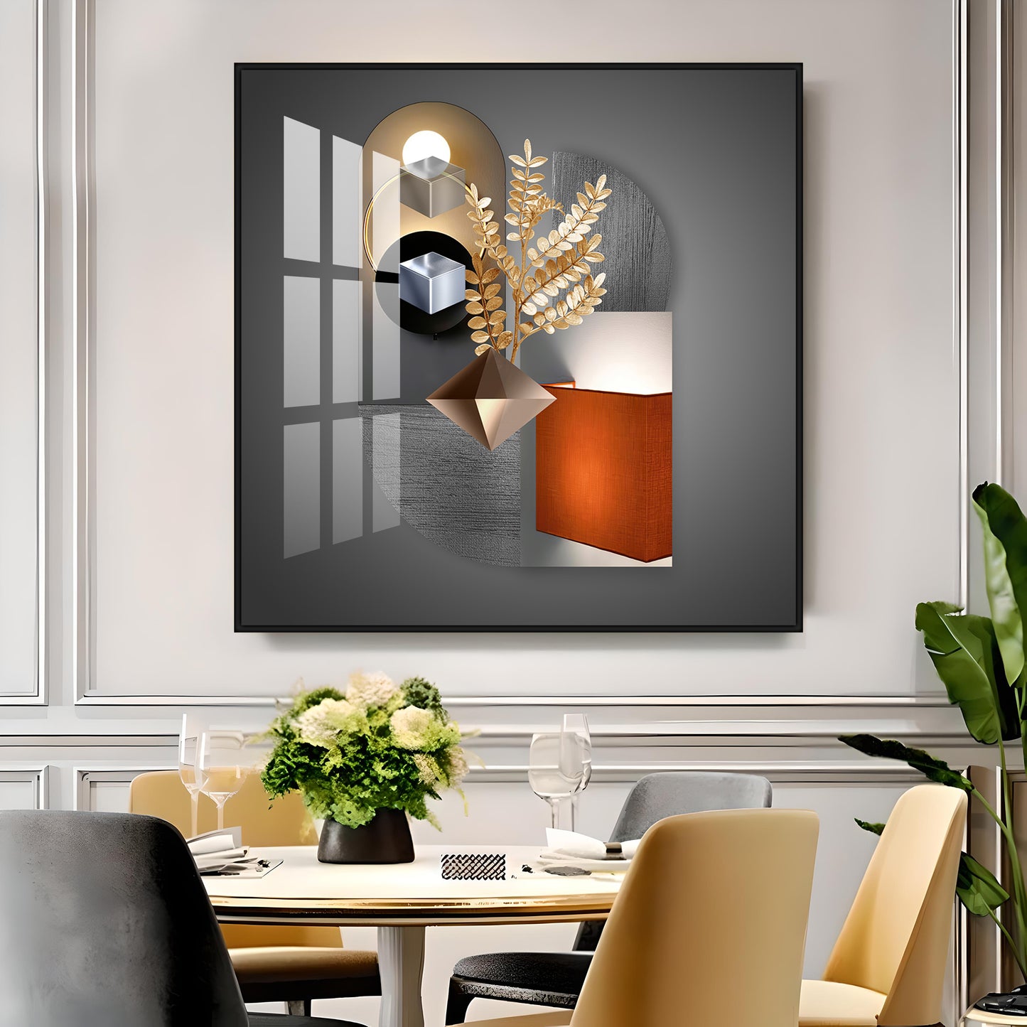 Aesthetic Combining Geometry With Gold Leaf Premium Acrylic Square Wall Art