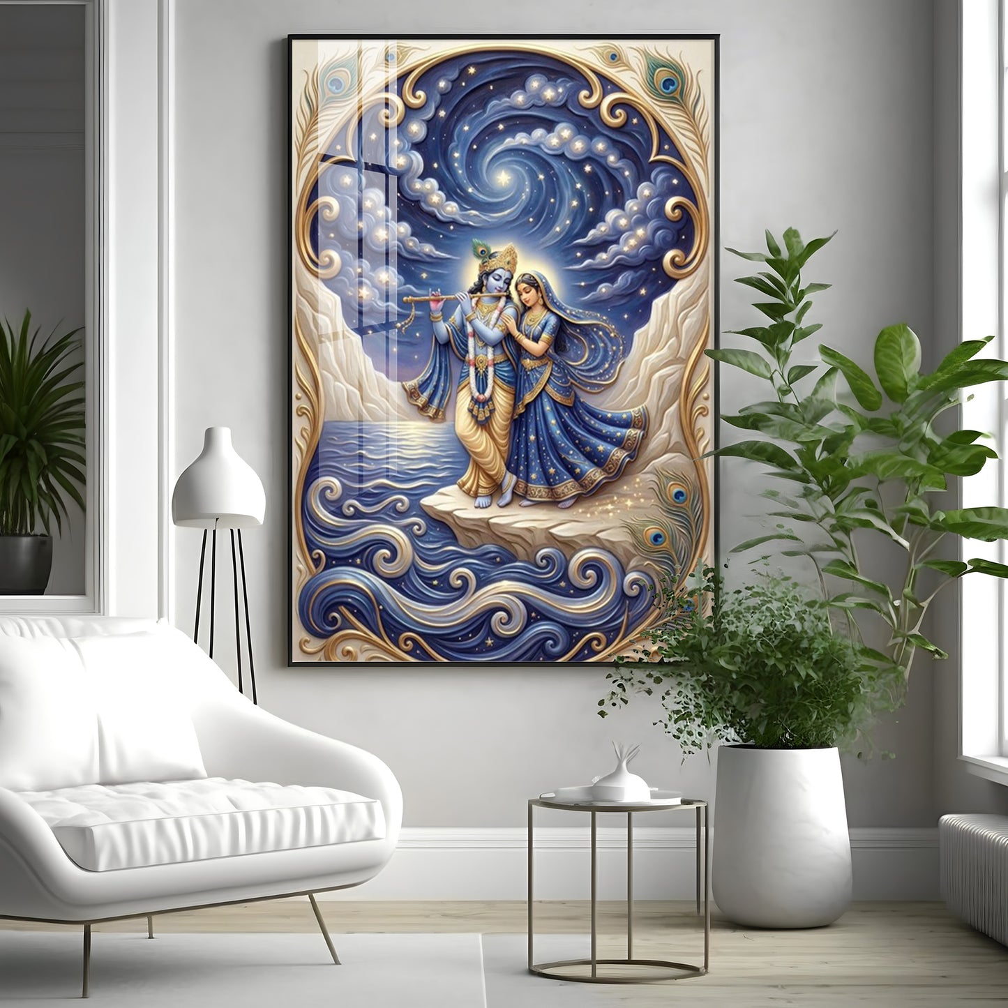 Radha Krishna Moonlit Dance Premium Acrylic Vertical Wall Art