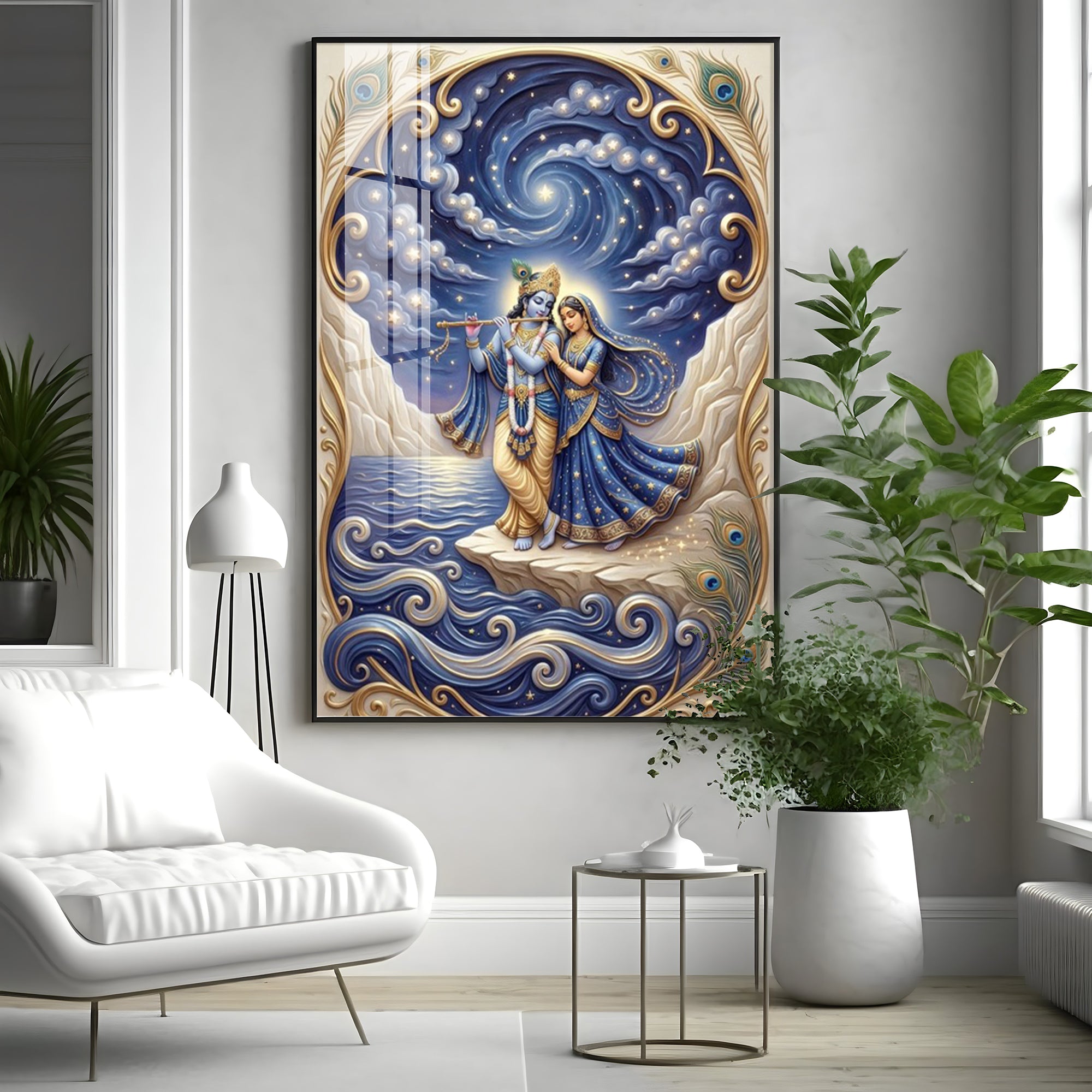 Radha Krishna Moonlit Dance Premium Acrylic Vertical Wall Art