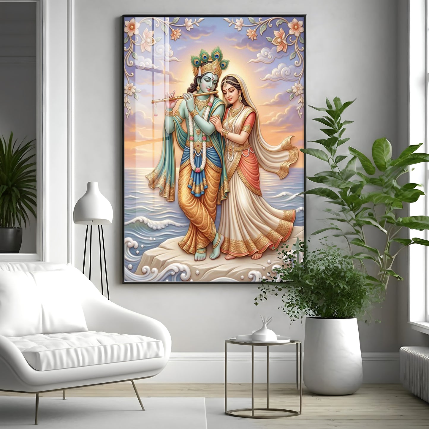 Lord Krishna With Shri Radha Premium Acrylic Vertical Wall Art