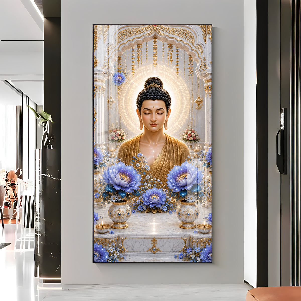 Golden Buddha Meditating Premium Acrylic Vertical Wall Art