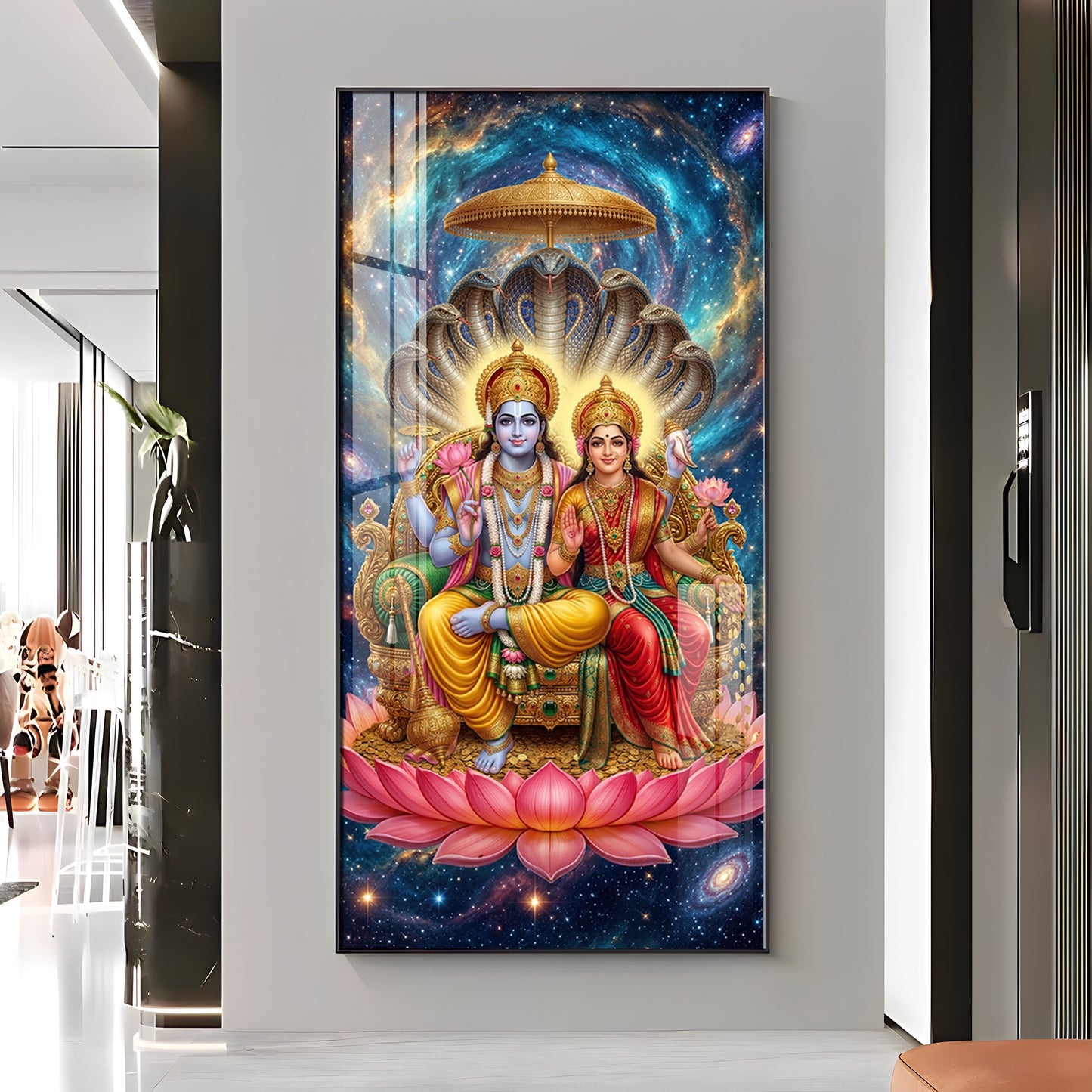 Lord Vishnu & Goddess Lakshmi Premium Acrylic Vertical Wall Art