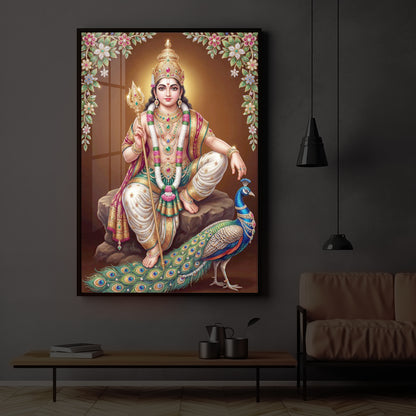 Lord kartikeya Ji Modern Luxury Backlight Vertical Wall Art