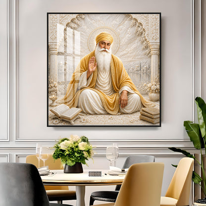 Guru Nanak Devji In Golden Shawl Premium Acrylic Square Wall Art