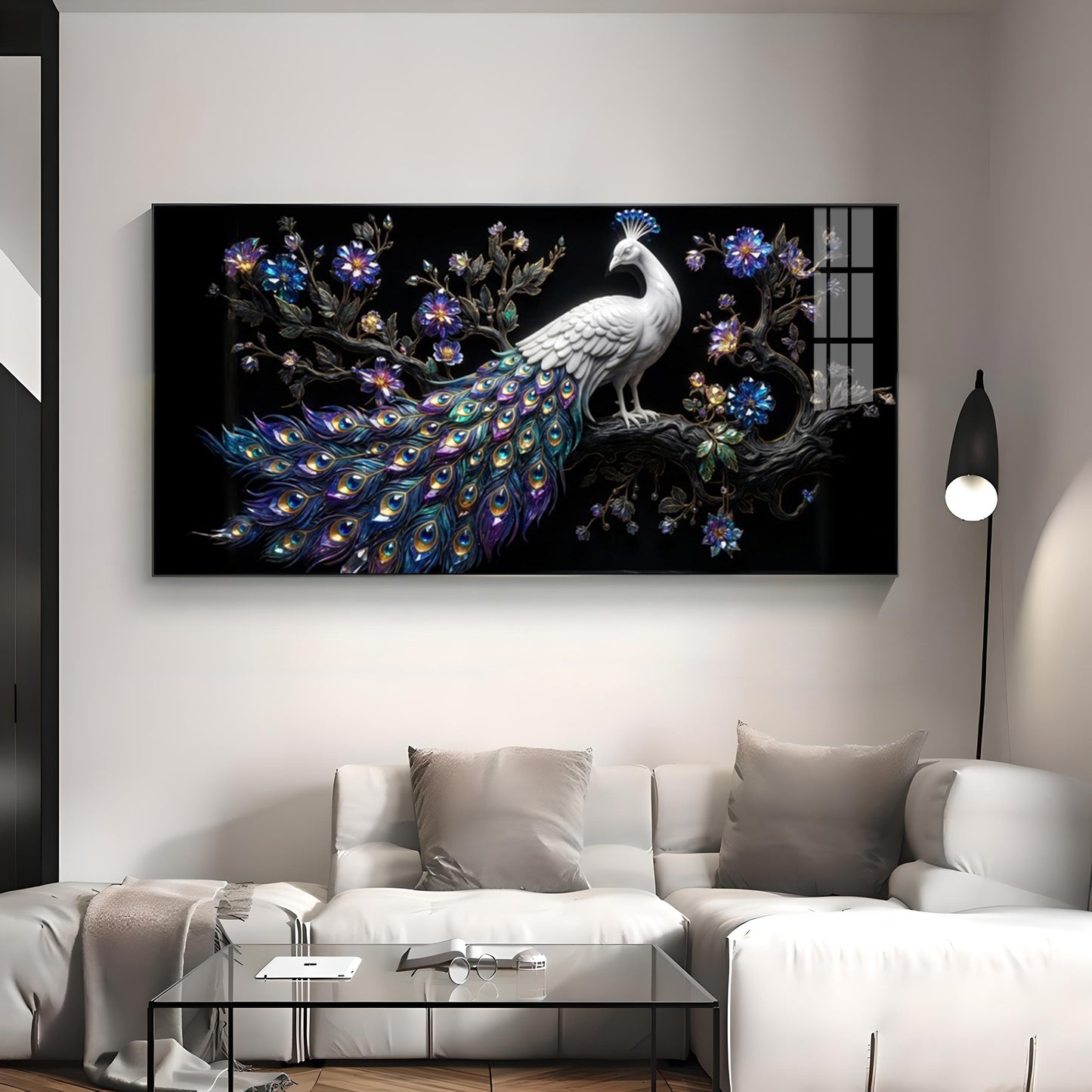Peacock Perch Premium Acrylic Horizontal Wall Art