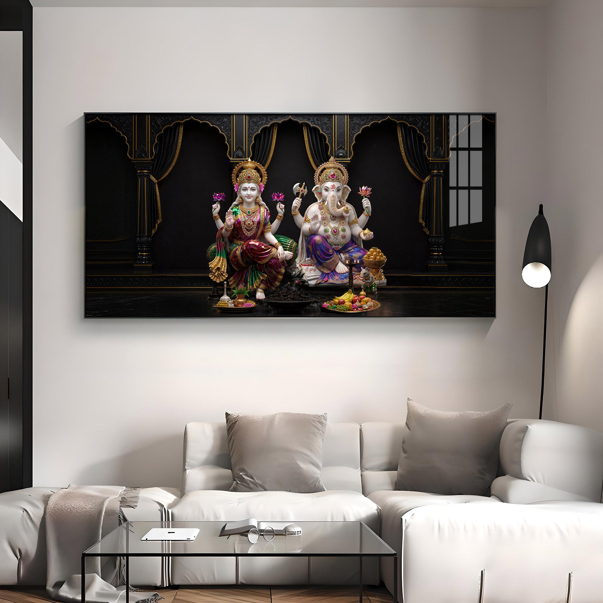 Goddess Lakshmi & Lord Ganesha Premium Acrylic Horizontal Wall Art