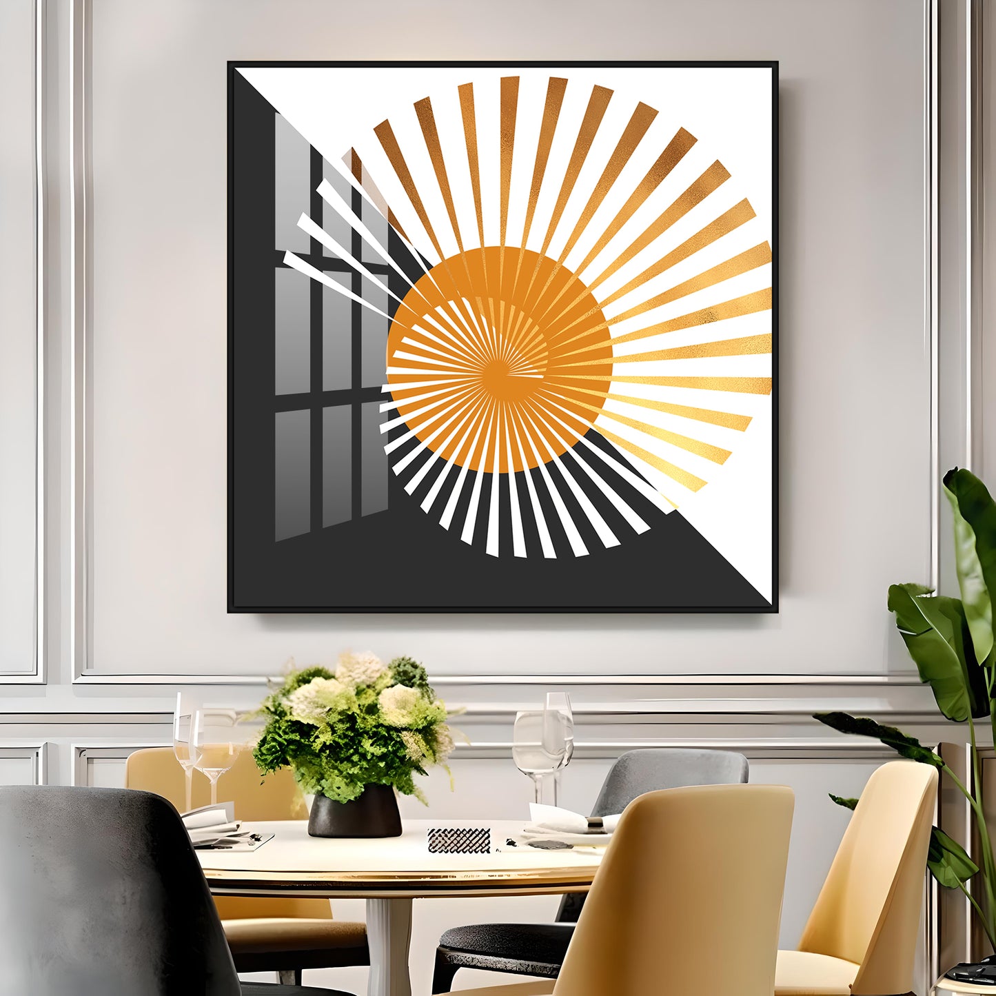 Golden Sunburst Premium Acrylic Square Wall Art