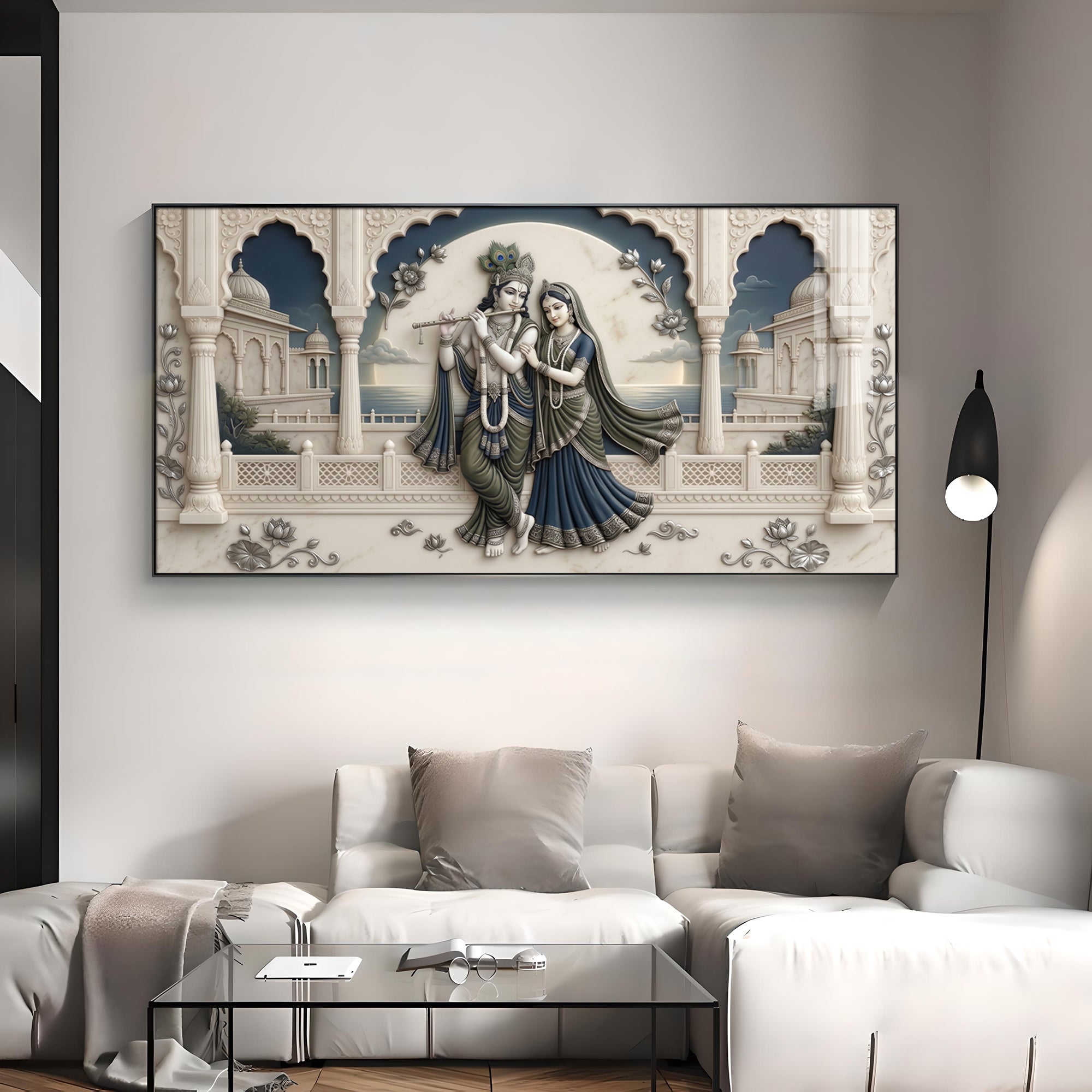 God Krishna With Goddess Radha Premium Acrylic Horizontal Wall Art