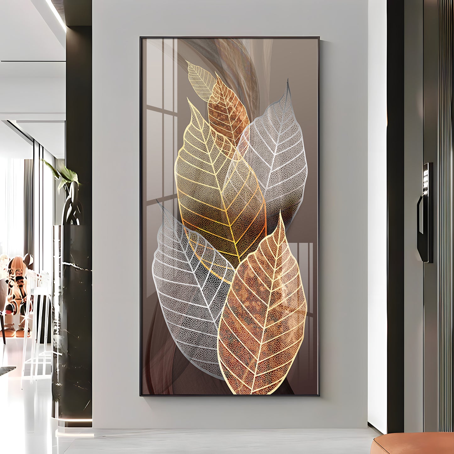 Holiluck Golden Leaf Premium Acrylic Vertical Wall Art