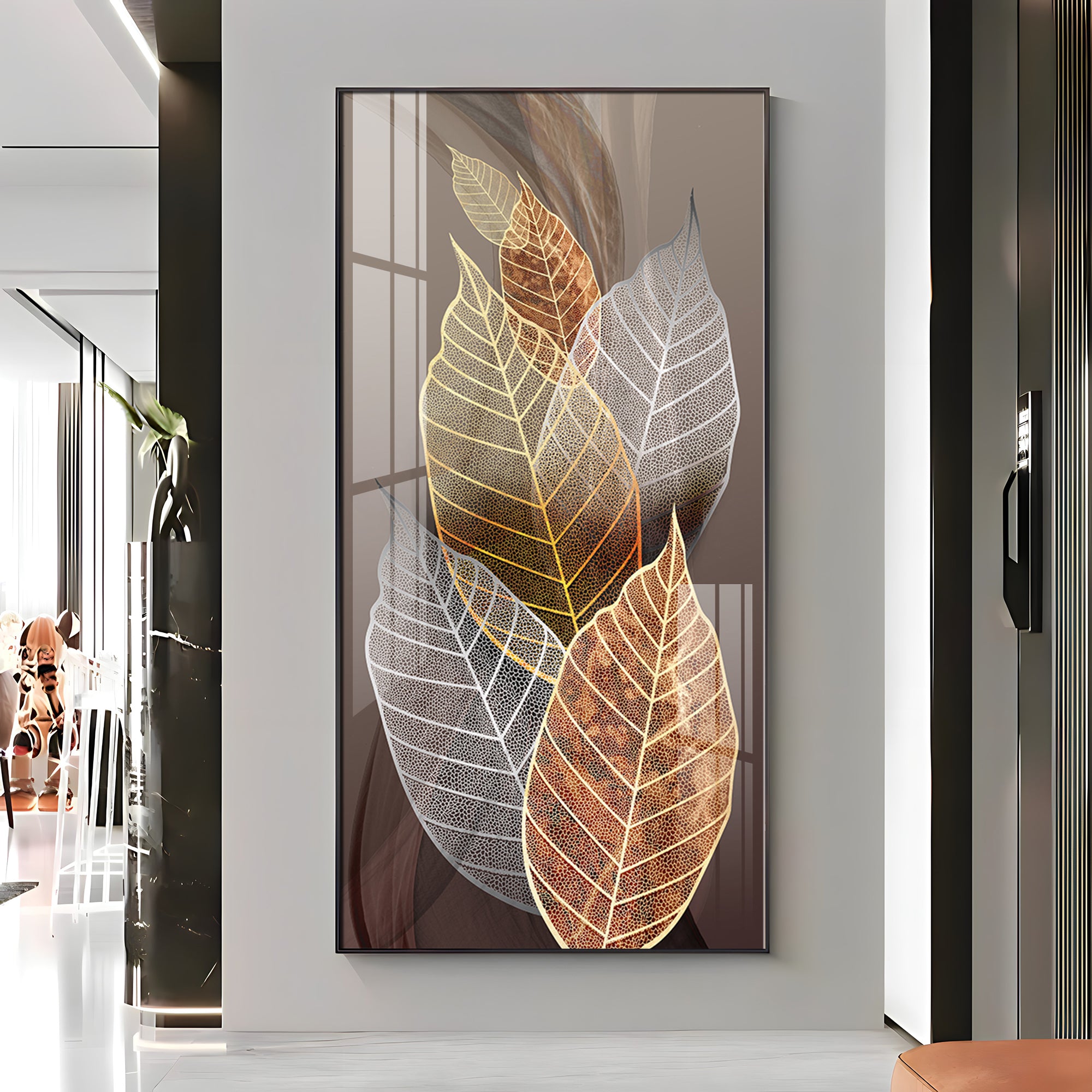 Holiluck Golden Leaf Premium Acrylic Vertical Wall Art
