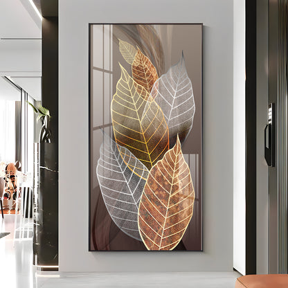 Holiluck Golden Leaf Premium Acrylic Vertical Wall Art