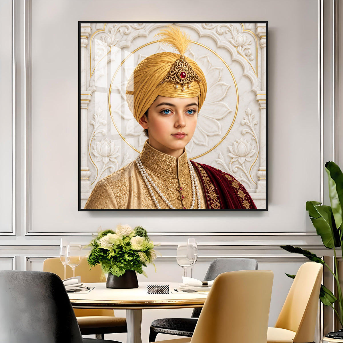 Guru Harkrishan Sahib Ji In Golden Turban Premium Acrylic Square Wall Art
