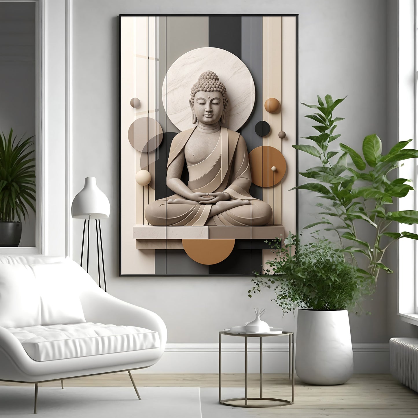 Geometric Meditating Buddha Premium Acrylic Vertical Wall Art