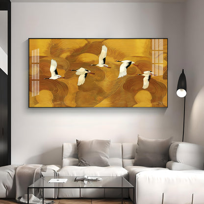 Flying Crane Birds Premium Acrylic Horizontal Wall Art
