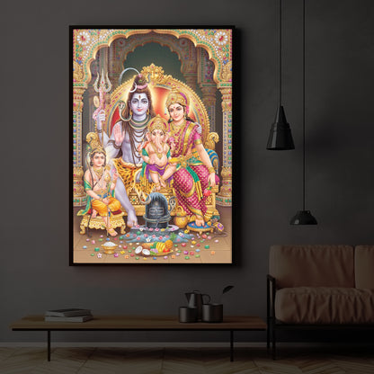 Shiva Parivar Modern Luxury Backlight Vertical Wall Art