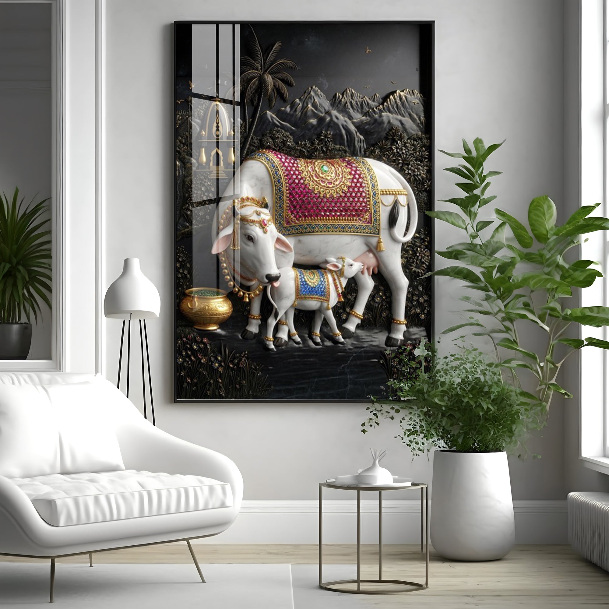 Divine Cow Kamadhenu Premium Acrylic Vertical Wall Art