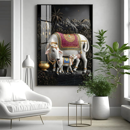 Divine Cow Kamadhenu Premium Acrylic Vertical Wall Art