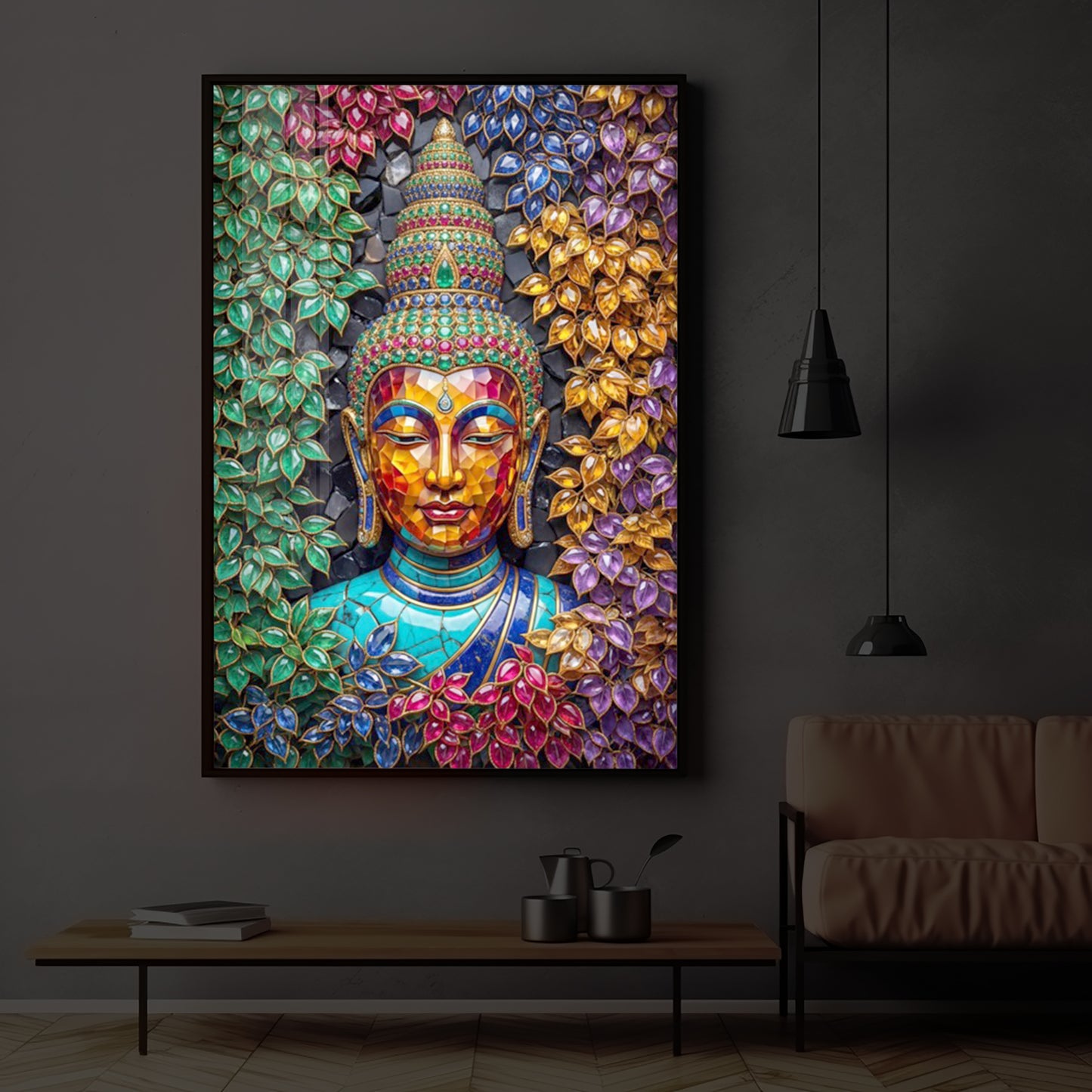 Buddha Colorful Modern Luxury Backlight Vertical Wall Art