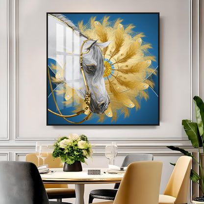 White Horse With Golden chakra Premium Acrylic Square Wall Art