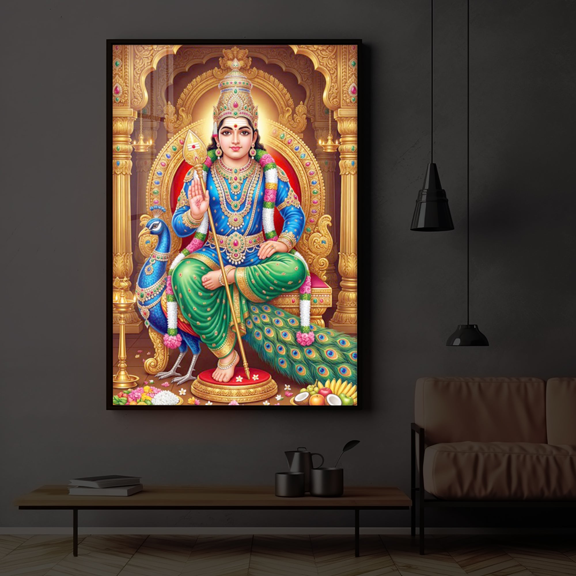 Murugan Bhagwan Modern Luxury Backlight Vertical Wall Art