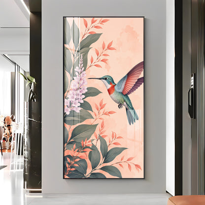Hummingbird & Botanical Flowers Premium Acrylic Vertical Wall Art
