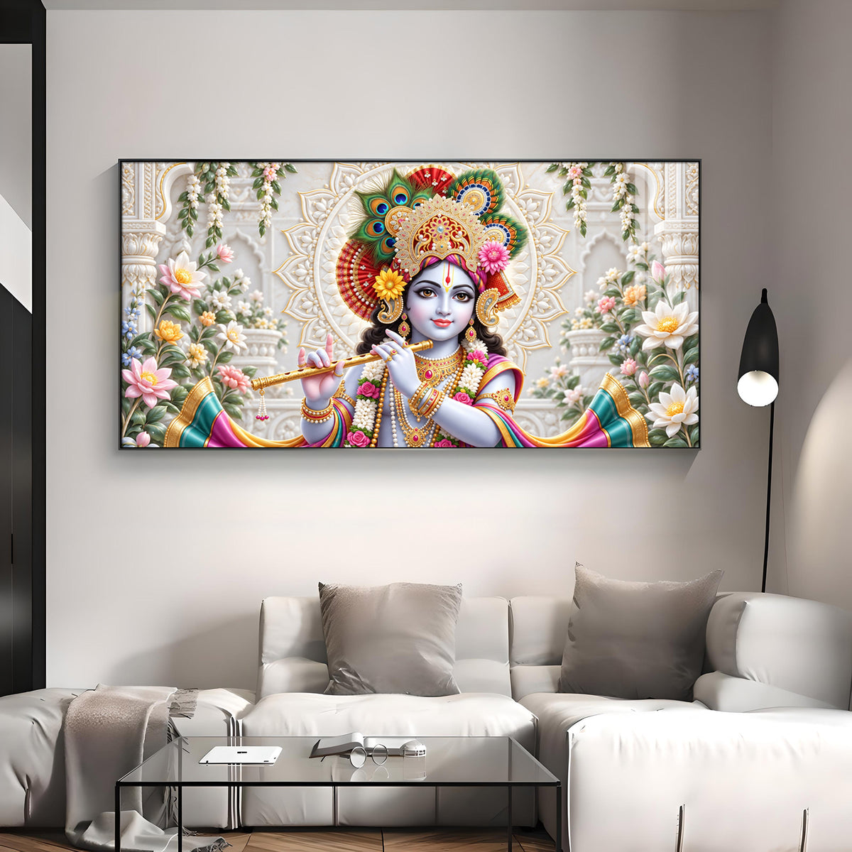Lord Krishna Flute Playing Premium Acrylic Horizontal Wall Art
