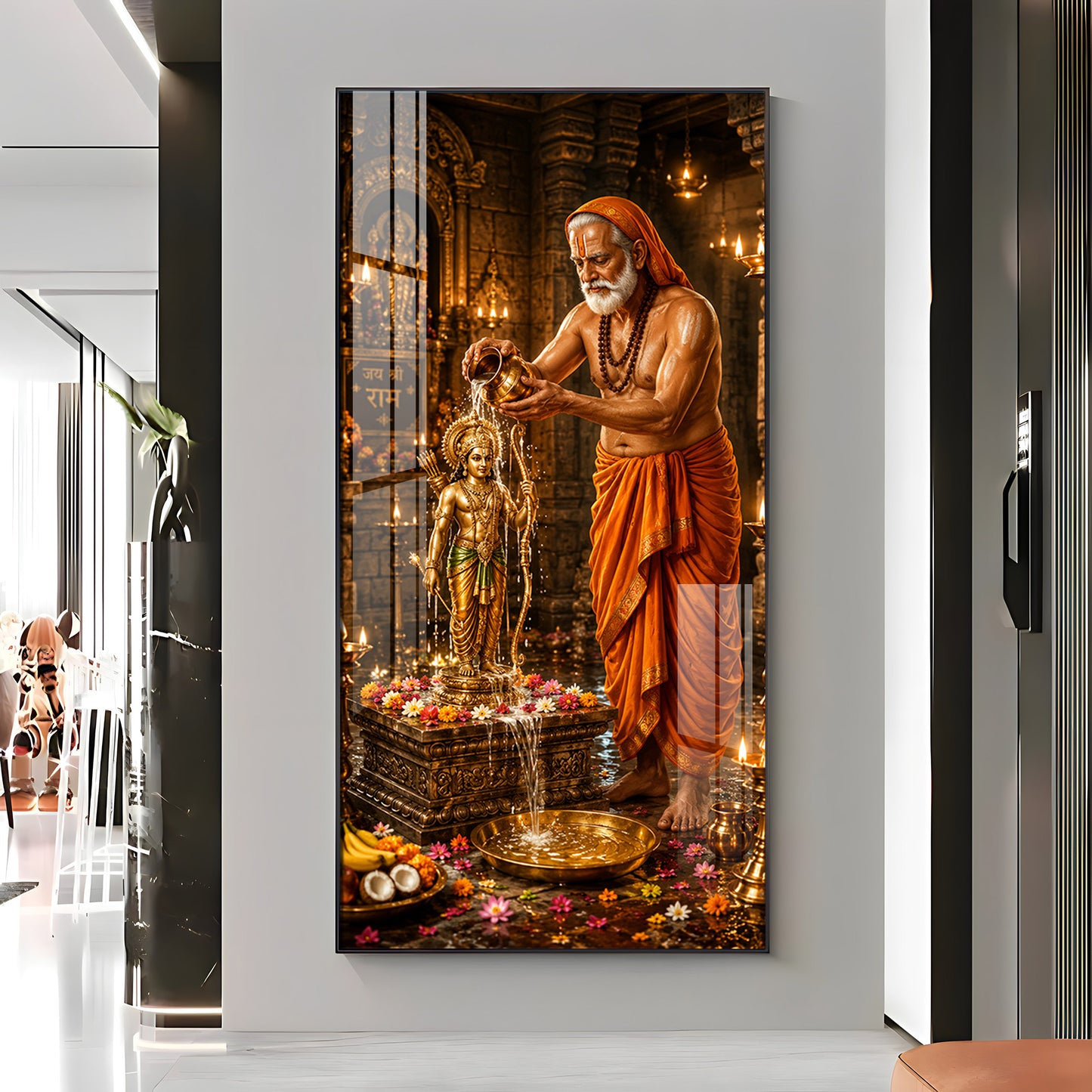 Shri Raghavendra Swamy Ritual Abhishek On Lord Ram Premium Acrylic Vertical Wall Art