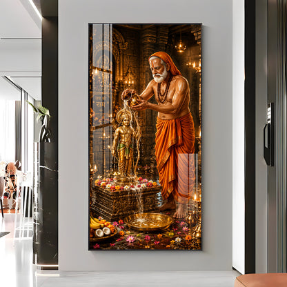 Shri Raghavendra Swamy Ritual Abhishek On Lord Ram Premium Acrylic Vertical Wall Art