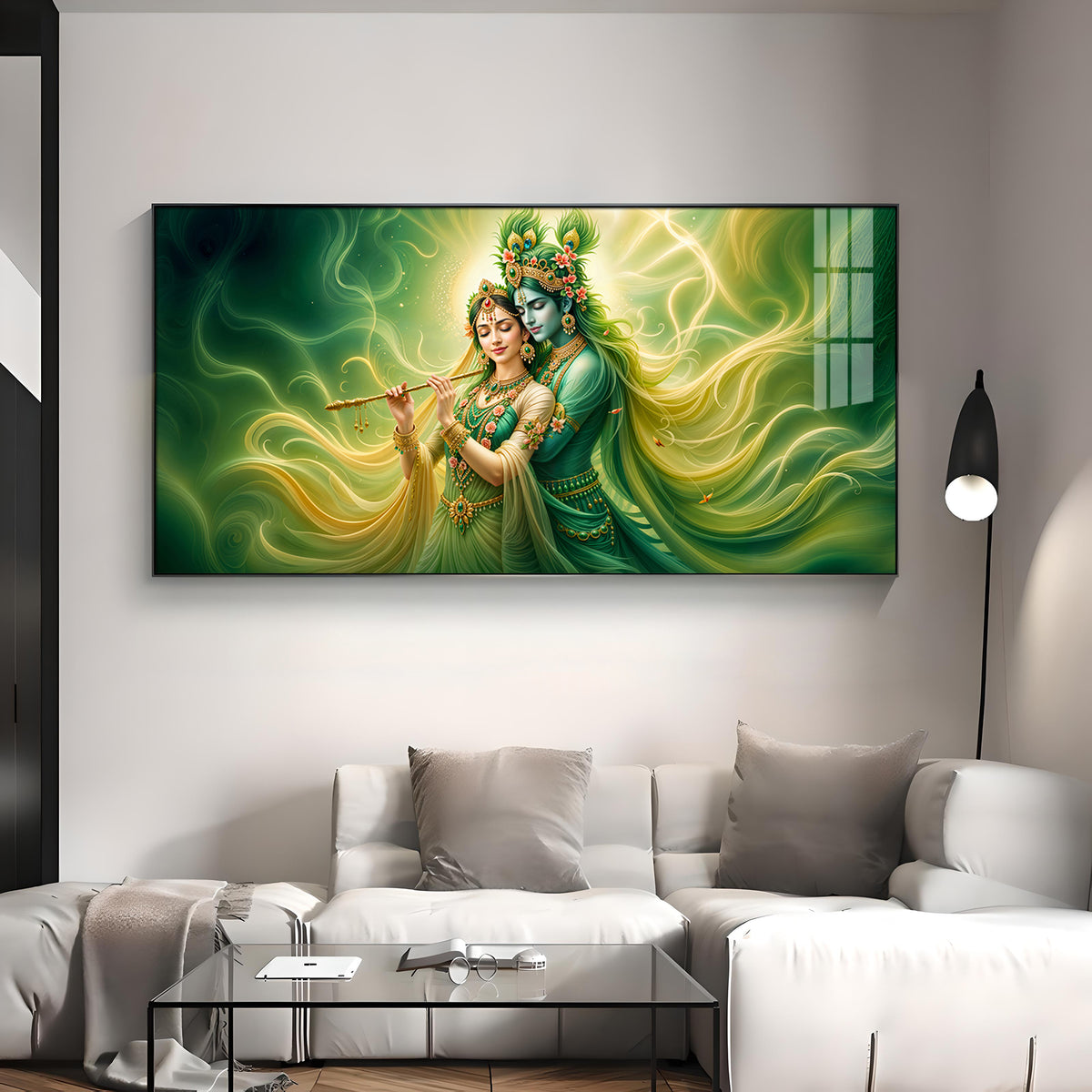 Krishna Radha Divine Connection Premium Acrylic Horizontal Wall Art