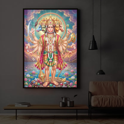 Spiritual Panchamukhi Hanuman Modern Luxury Backlight Vertical Wall Art