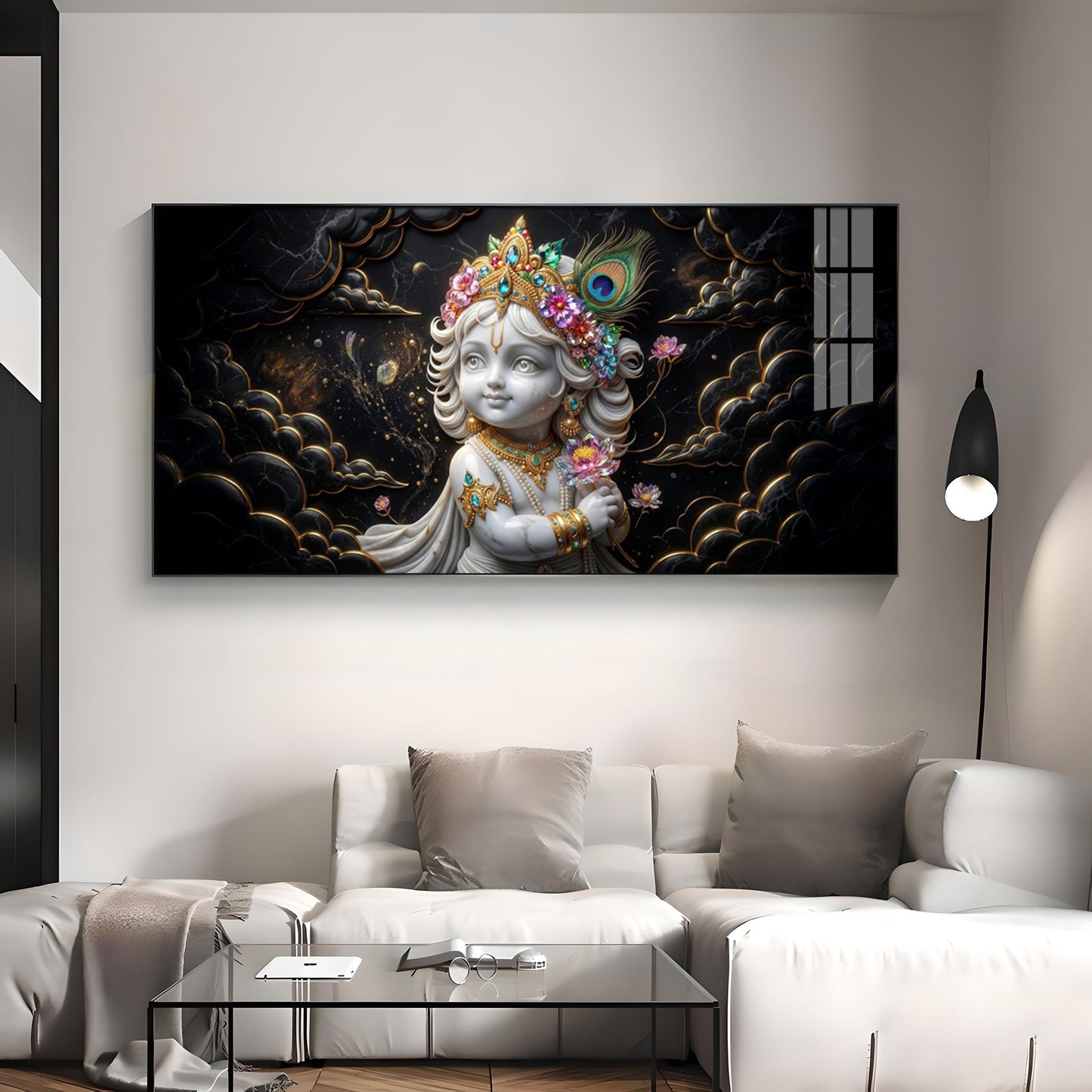 Divine Lord Little Krishna Premium Acrylic Horizontal Wall Art