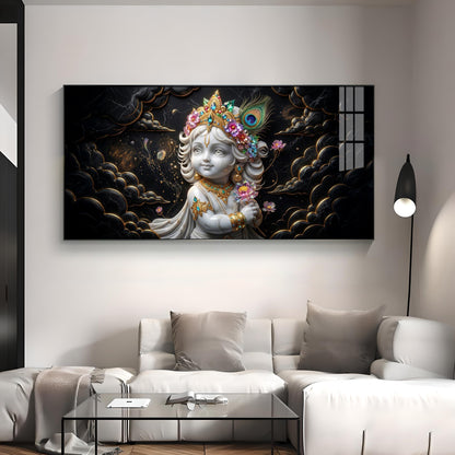 Divine Lord Little Krishna Premium Acrylic Horizontal Wall Art