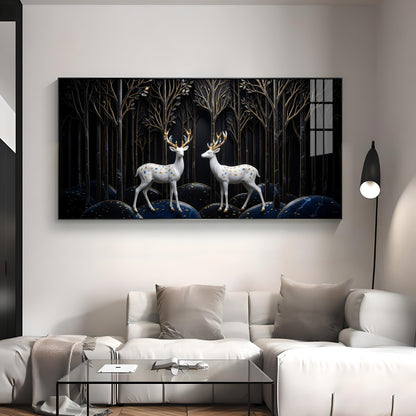 Two White Deer With Golden Antlers Premium Acrylic Horizontal Wall Art
