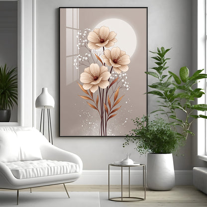 Soft Floral Bouquet & Moon Premium Acrylic Vertical Wall Art