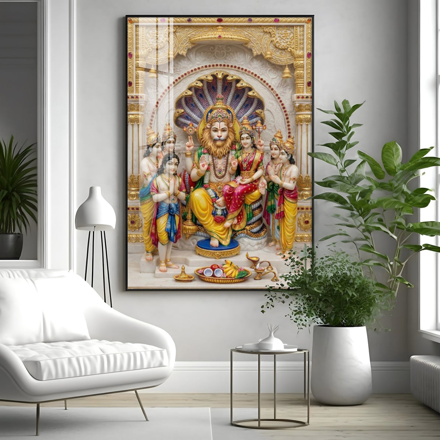 Lakshmi Narasimha Bhagwan Premium Acrylic Vertical Wall Art