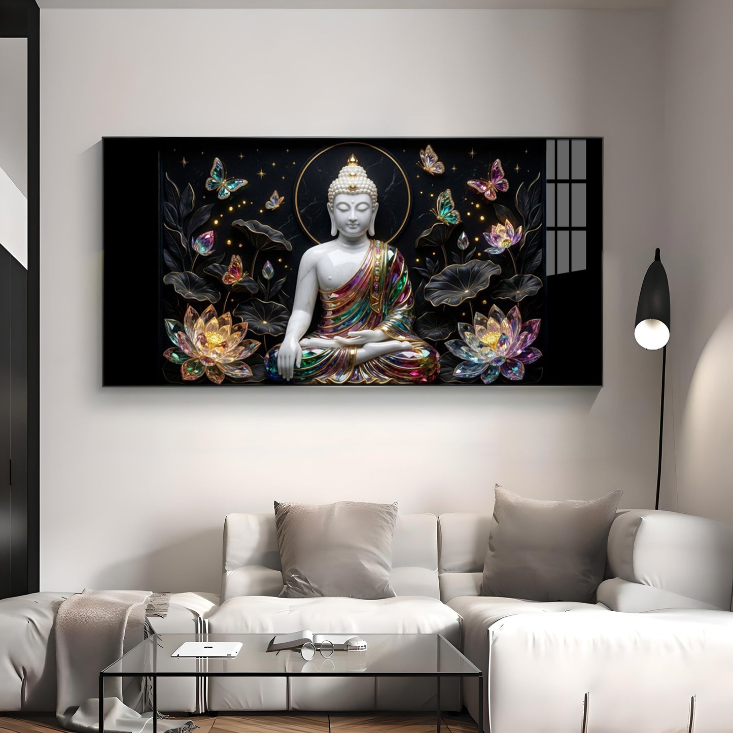 Floral Peace Buddha Premium Acrylic Horizontal Wall Art