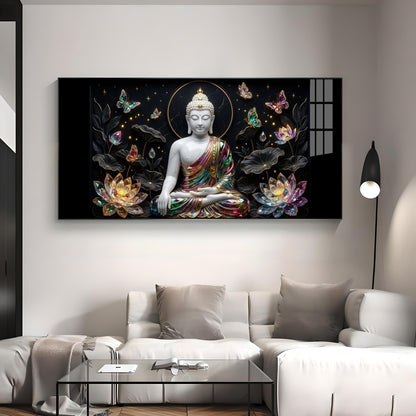 Floral Peace Buddha Premium Acrylic Horizontal Wall Art