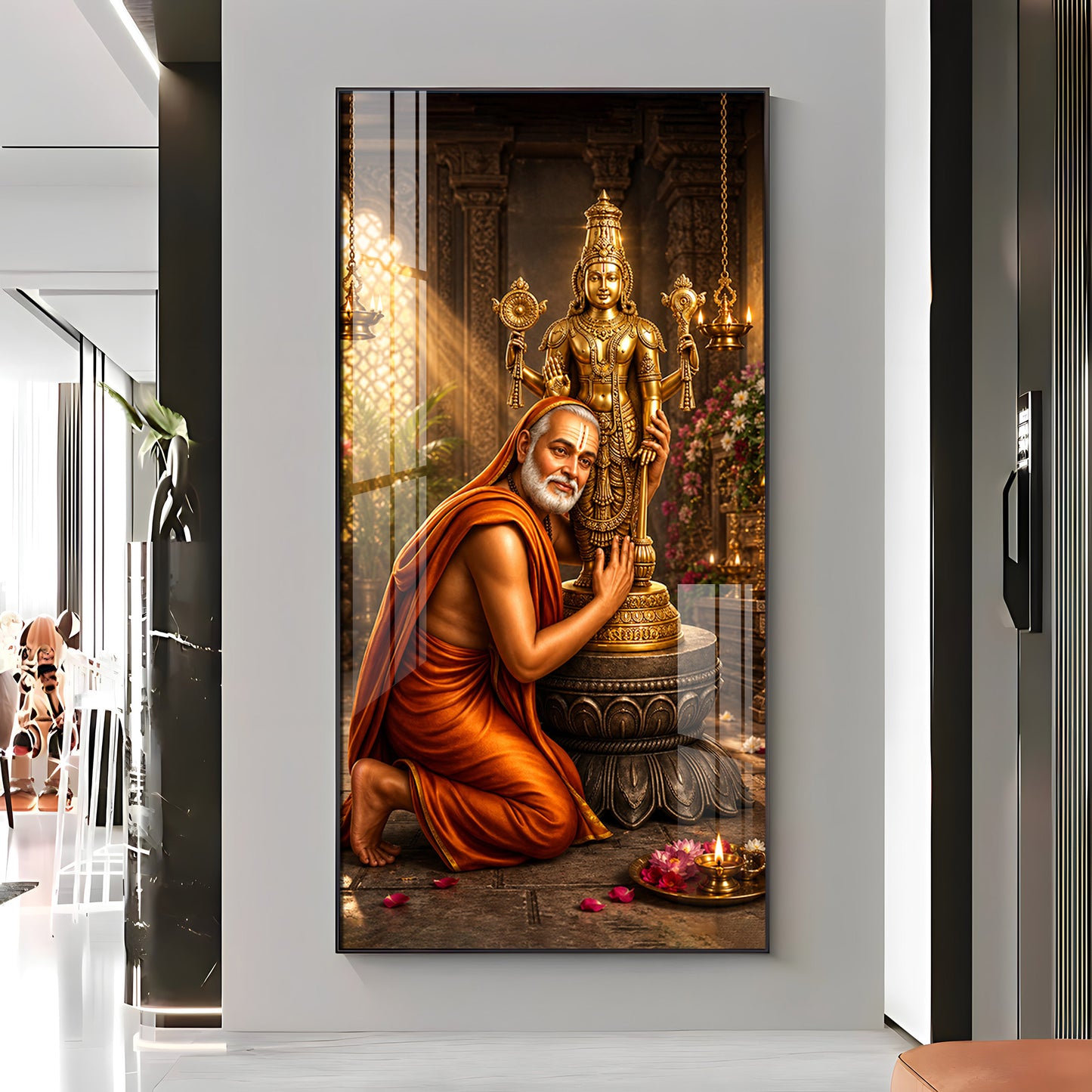 Guru Rayaru With Lord Venkateshwara Premium Acrylic Vertical Wall Art