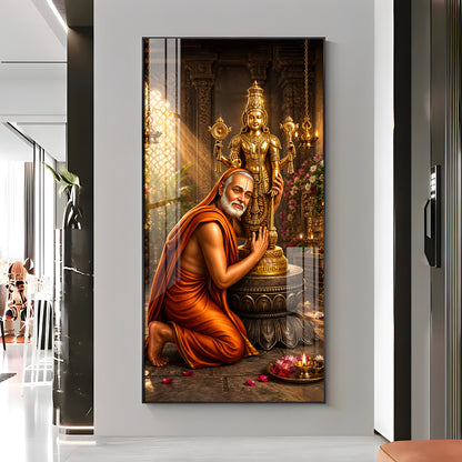 Guru Rayaru With Lord Venkateshwara Premium Acrylic Vertical Wall Art